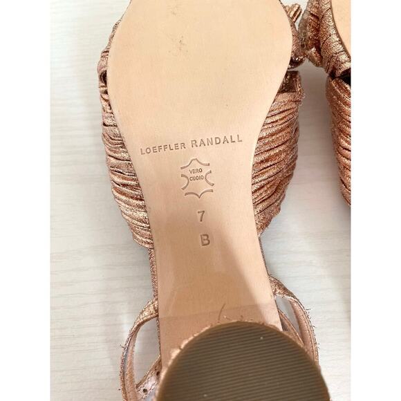 Loeffler Randall Dahlia Pleated Bow Knot Block Heel Sandal Metallic Rose Gold 7 - Picture 13 of 16